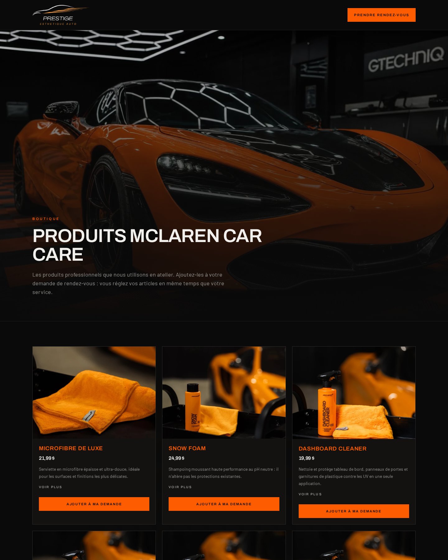 Boutique en ligne McLaren Car Care du site Prestige Esthétique Auto