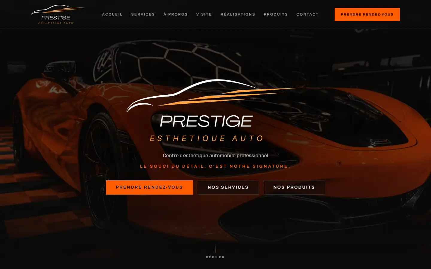 Site web réel de Prestige Esthétique Auto, conçu par Chantier Web