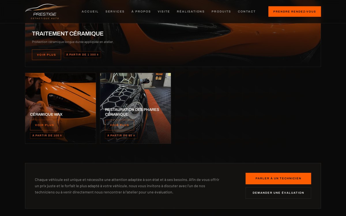 Galerie de réalisations du site Prestige Esthétique Auto