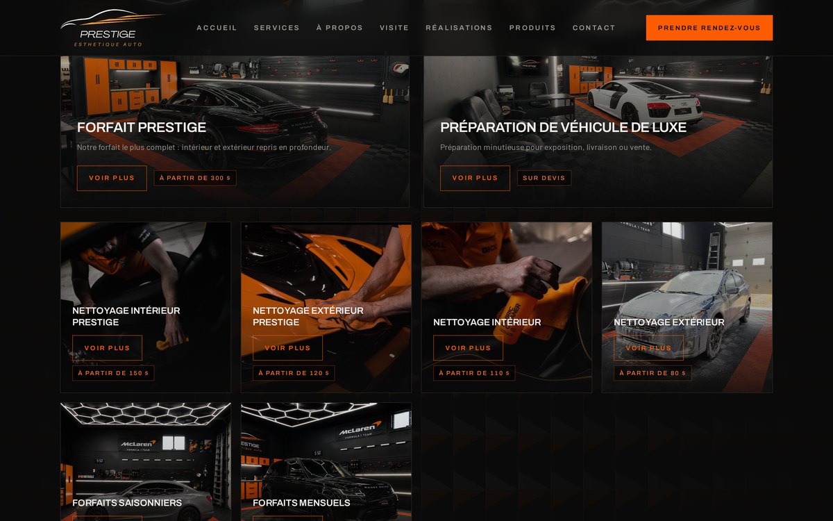 Fiches de services du site Prestige Esthétique Auto