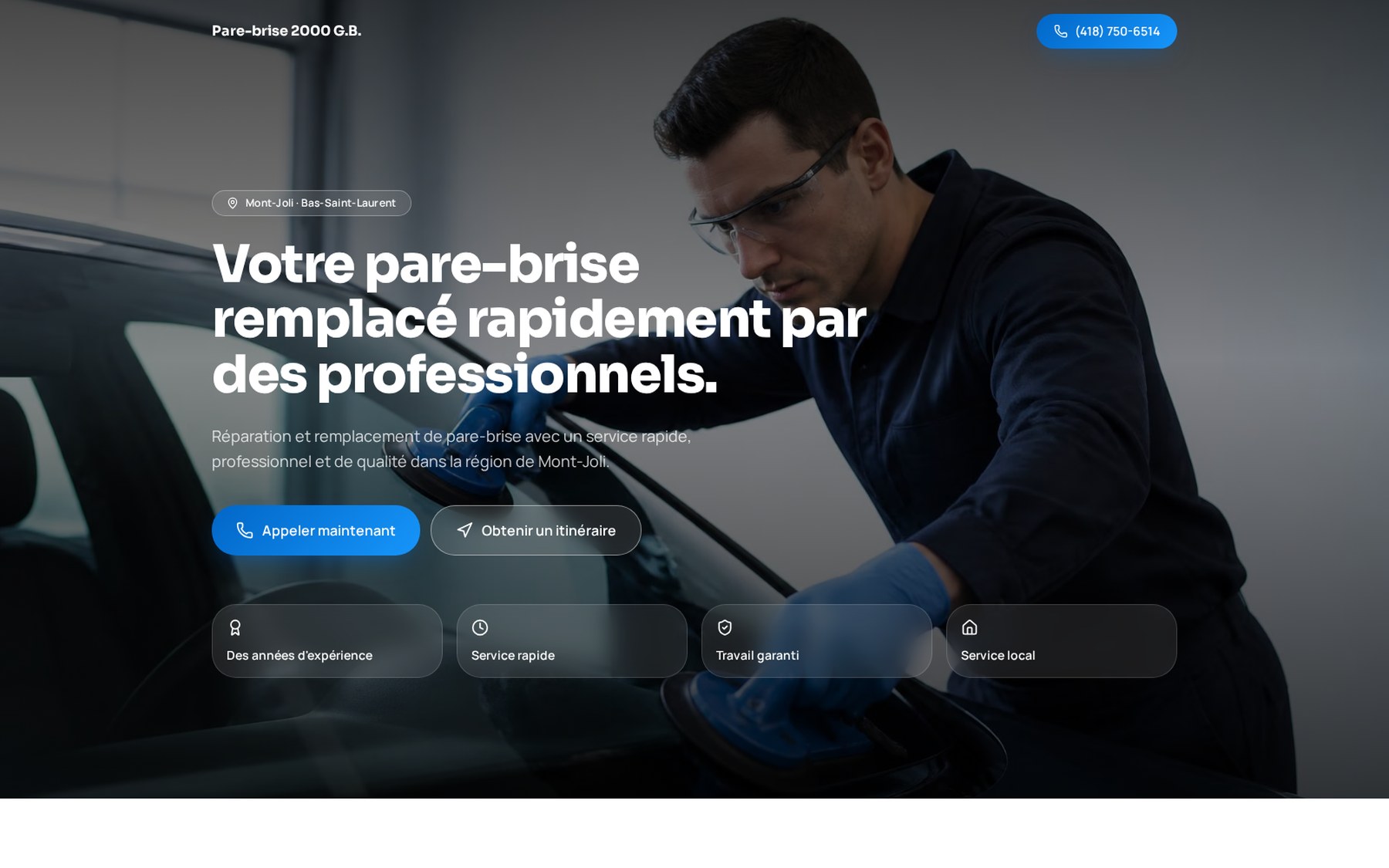 Aperçu du site web réalisé par Chantier Web pour Pare-brise 2000 G.B.